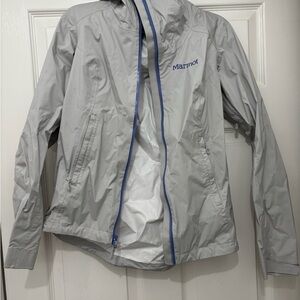 Marmot Light Gray Rain jacket with purple Accents